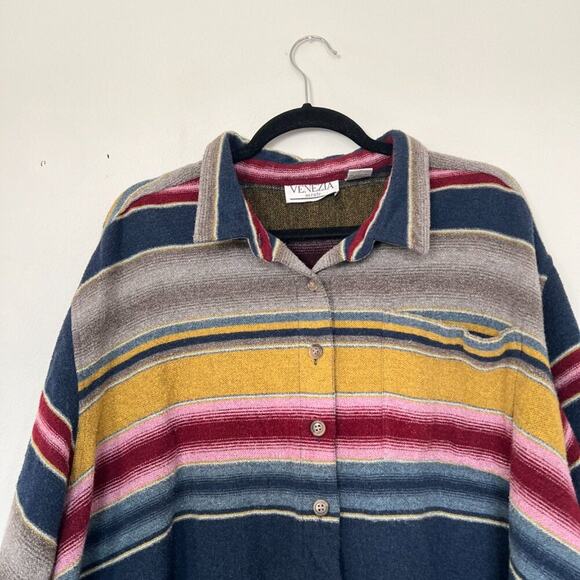 Vintage Venezia Wool Blend Serape Stripe Button Down Shirt - Picture 2 of 8